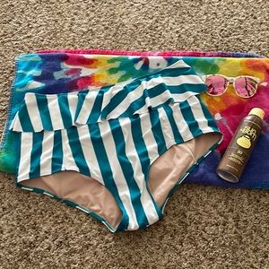 KJ Teal Stripes ruffle bottoms